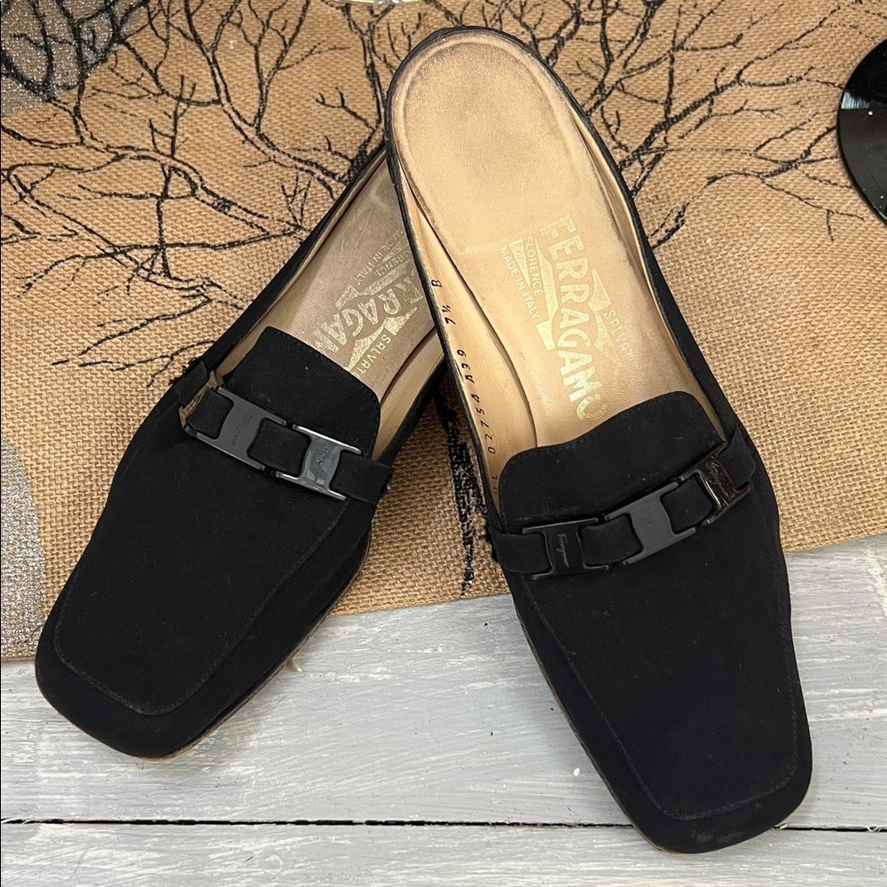 Salvatore Ferragamo Black Suede Backless Mules